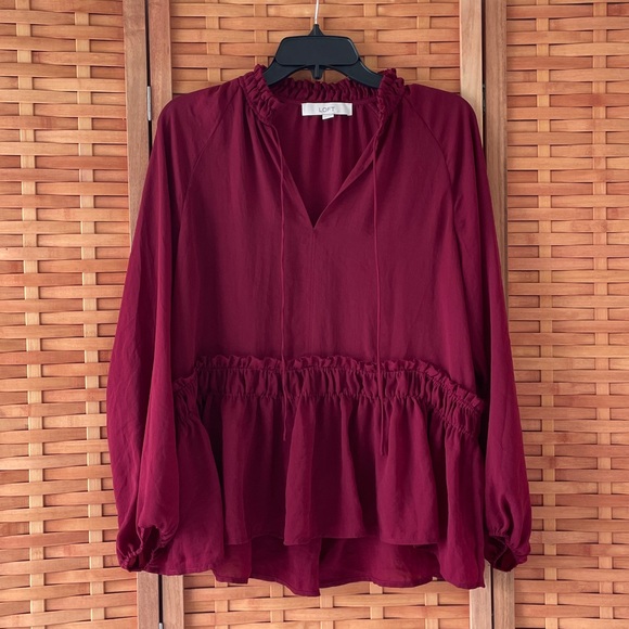 LOFT Peasant Blouse in Cranberry - Picture 1 of 3